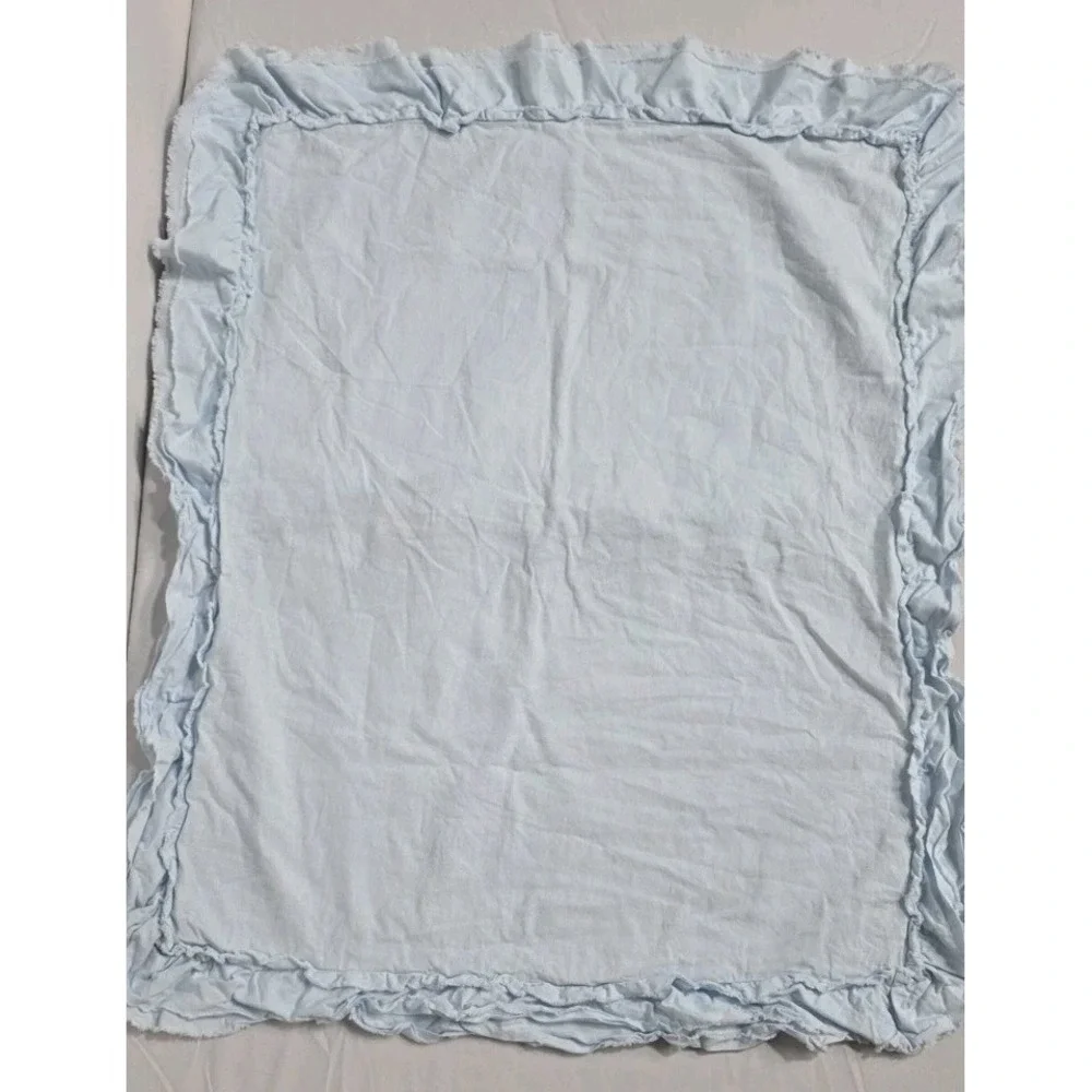 PotteryBarn Shabby Chic Ruffle Lt Blue Gray Embroidered Cotton Pillow Covers NEW